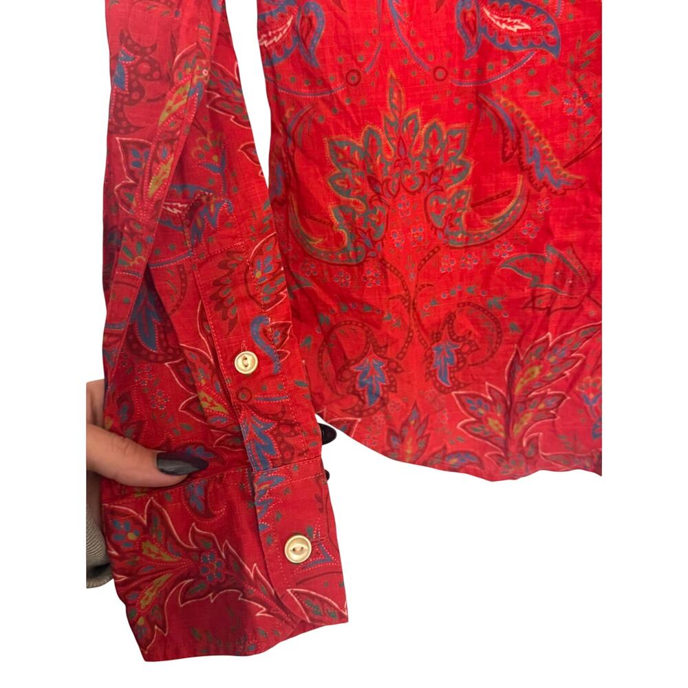 Lauren Jeans Co Ralph Lauren Women’s Red Paisley Ruffle Blouse Boho Western - Picture 8 of 10